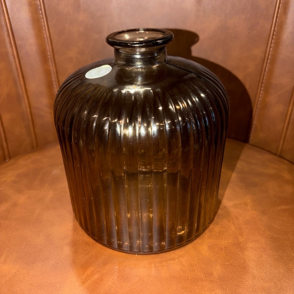 Amber Glass Ribbed Made In Spain Vase Jug Vidrios San Miguel Hand Made